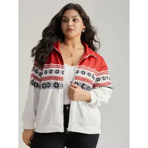 BLOOMCHIC Christmas Snowflake Zipper Contrast Jacket 2026 Summer Vibes