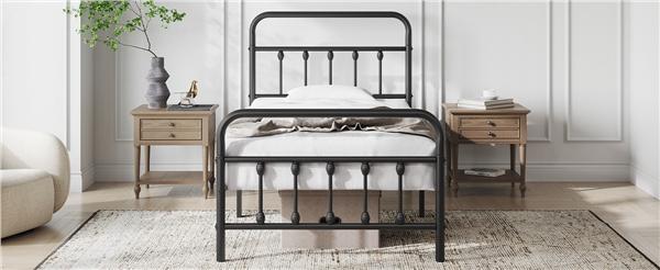 【Heavy Duty】Yaheetech Metal Bed Frame with High Headboard and Footboard, Twin/Full/Queen/King Sizes, Vintage Industrial Style, Under Bed Storage
