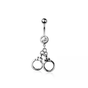 CZ Crystal Handcuffs Dangling Belly Button Ring - 316L Stainless Steel