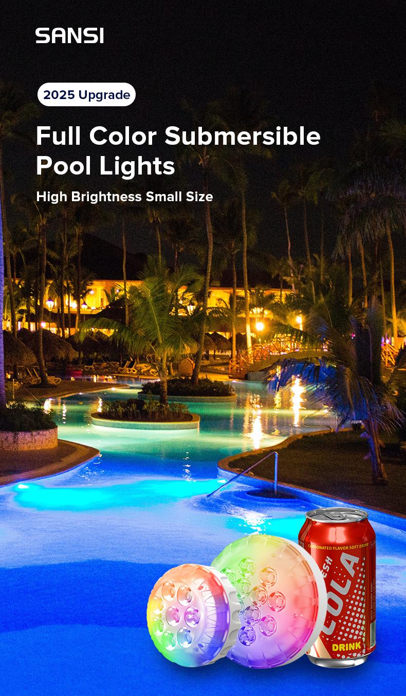 SANSI RGB Pool Lights with RF Remote & Timer – Waterproof, Battery Operated, Flash/Fade/Smooth Modes, Magnetic & Suction Installation – Portable for Showers, Pools, Outdoors – Perfect for Garden | Back to School