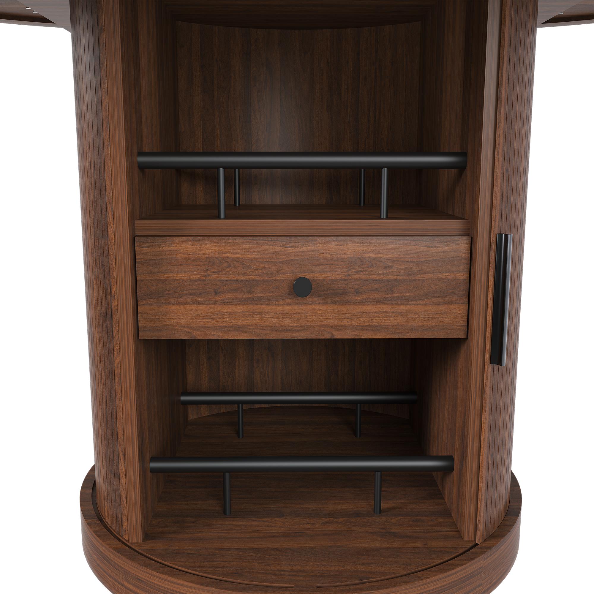 59" Extendable Oval Dining Table with 2-Tier Storage for 4-6, Space Saving Expandable Kitchen Table in Walnut Brown, MDF with Walnut Finish & Pedestal Base