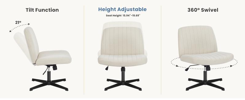 Furnest Furniture Indoor Furniture Chairs Criss Cross Legged Office Chair, Armless Desk Chair No Wheels Wide Home Office Desk Chairs, Adjustable Swivel Vanity Chair