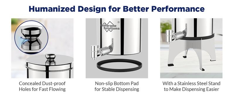 Membrane Solutions /Wakiwaki U3P UV Smart System 2.25-Gallons Stainless Steel Gravity Water Filter Fed Tank with 3 Black Filters