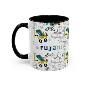 Dinosaur Trucks Pattern Mug | Name Personalized Coffee Cup | Personalized Gift Mug For Kids
