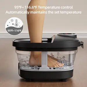 Valentine's Day gift NEW collapsibl  Foot Spa Bath - Heat, Bubble,  Foot Spa Bath with 6 Massage Rollers , 6L Capacity, 110V, Ideal for Home Relaxation Set Black Massager Foldable Basin Bathroom Accessory