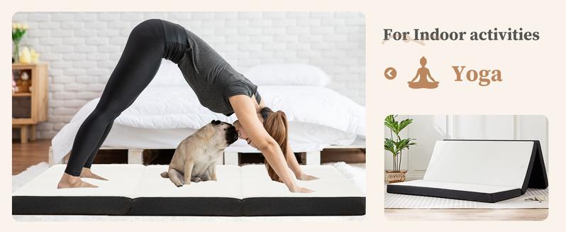 Folding Mattress, Tri-fold Memory Foam Mattress Topper for Camping, Foldable Mattress Topper with Washable Cover, Various Sizes, White