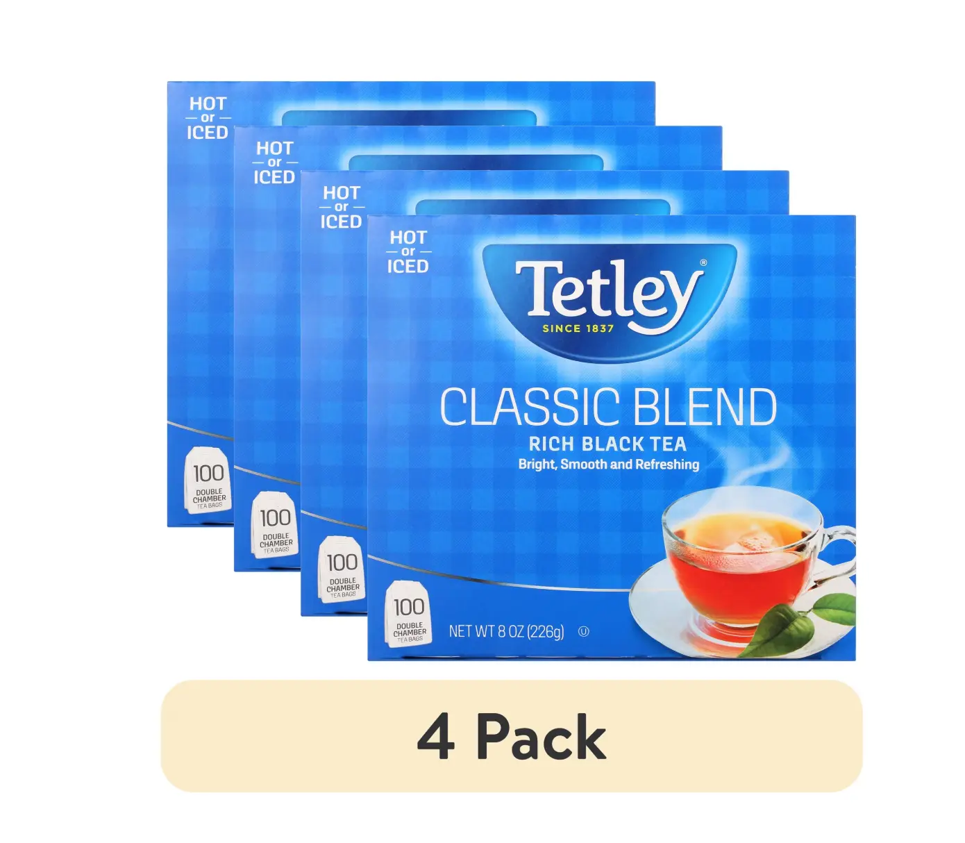 (4 pack) Tetley Classic Blend Rich Black Tea Bags, 100 Count