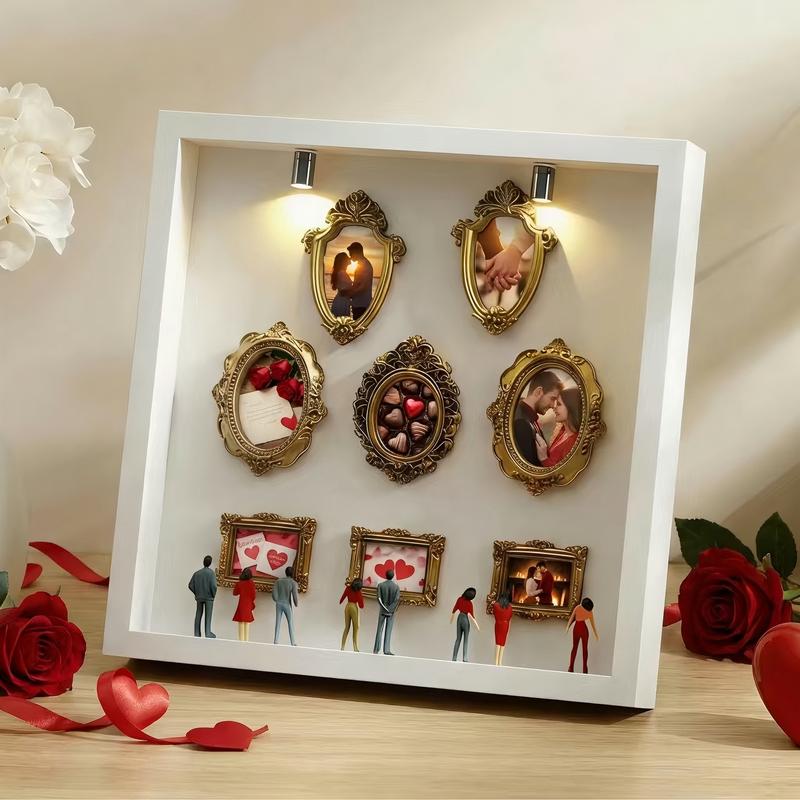 DIY Mini-Museum Silhouette Box – Capturing Memories Miniature, Valentine's Day Custom Shadow Box Frame with Mini Figurines & Gold Frames, Simple Assembly for Anniversary, Wedding & Home Decor