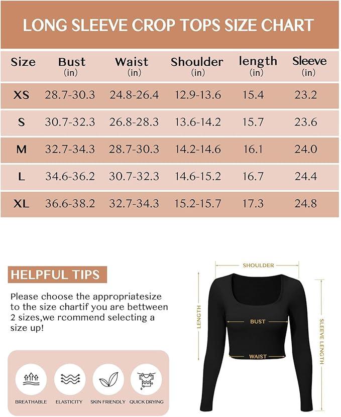Women's Square Neck Long Sleeve Crop Top Y2K Shirt Sexy