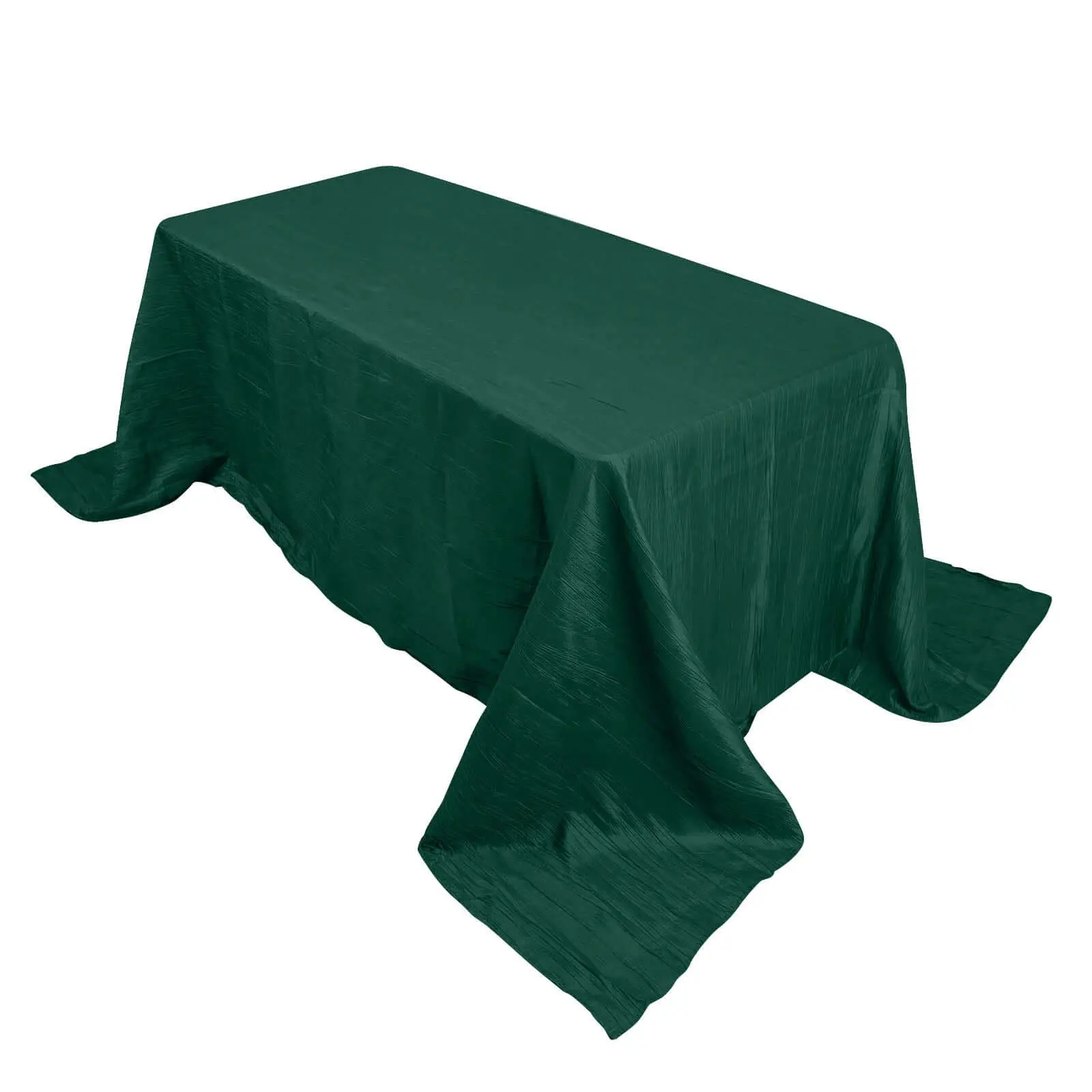 Hunter Emerald Green Taffeta Crushed Rectangle Tablecloth - 90"x132" Seamless Accordion Crinkle Table Cover for Events, Event