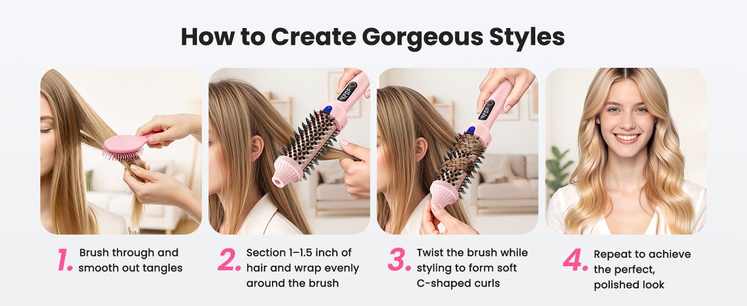 【2026】Thermal Brush for Blowout Look , 6 Heat Settings,Airflow Heat & Dual PTC Technology, Dual Voltage, 1.5 Inch Heated Round Brush with Negative Ions, Salon Smooth Hair, Less Frizz, Travel-Friendly, Pink