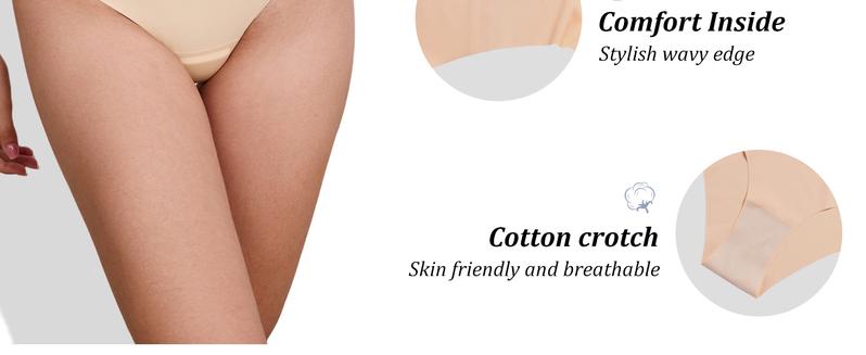 【WITH FREEBIE】Women's Seamless Bikini 5 Pack No Show Soft Breathable Underwear Comfy Minimalist Bridal Basic Nylon Underwear for Everyday Wear Spaghetti Strap panties