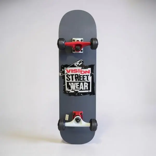 Vision Street Wear Classic Unisex Skateboard - 31"x7.75" 7-Ply NE Maple Plywood Deck, Gray, Pro Concave, 54mm Black Wheels, Logo, Standard ABEC 5 Skateboard Bearings, Skateboard Bearing, Street Skating
