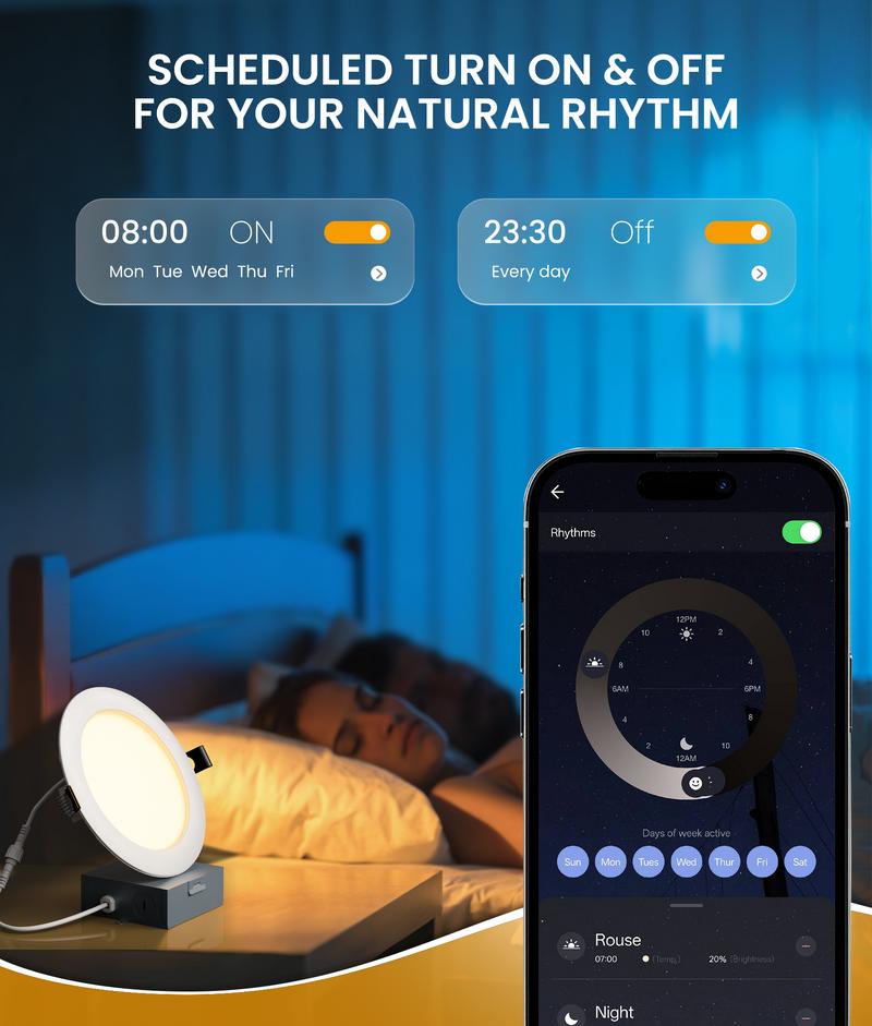 Recessed Lighting 6 Inch with App & Voice Control, 1200LM RGBCW Smart Ceiling Light Work with Alexa & Google, Dimmable LED Recessed Lighting 6 Inch with Timer Music Sync Can Lights, 4 Pack Recessed Lighting 6 Inch with App & Voice Control, 1200LM RGBCW Smart Ceiling Light Work with Alexa & Google, Dimmable LED Recessed Lighting 6 Inch with Timer Music Sync Can Lights, 4 Pack