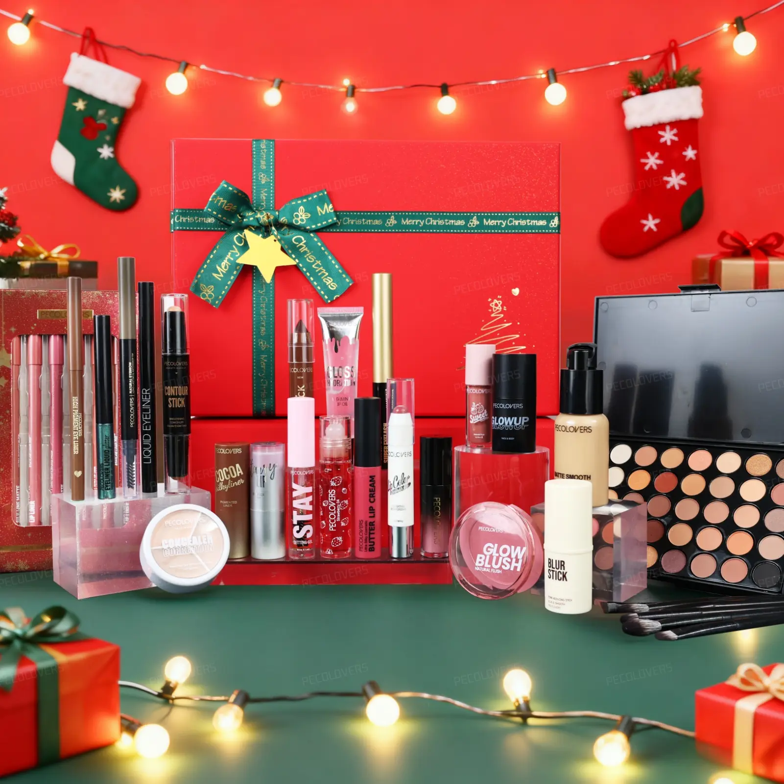 24-Day Surprise Christmas Advent Calendar Set, 24-Piece Cosmetic Kit Makeup Foundation Liquid Eyeshadow LipStick Eyebrow Eyeliner Highlighter Surprise Blind Box Collection for Christmas Party Gift for Friends and Family Makeup Sets Beauty Sets