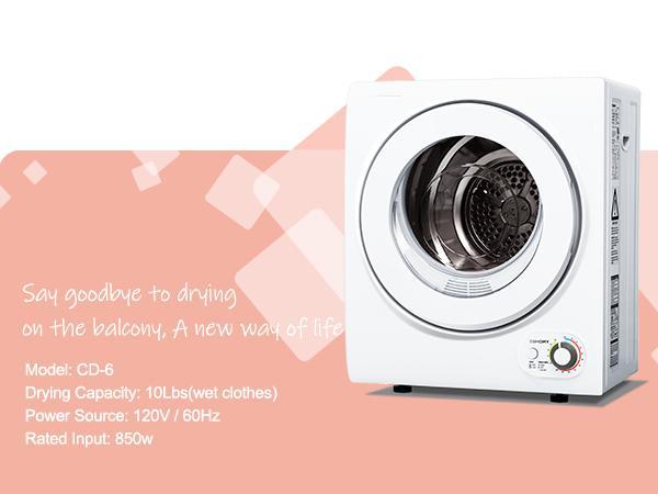 Euhomy 110V Portable Clothes Dryer 850W Compact Laundry Dryers 1.5 cu.ft Front Load Stainless Steel Electric Dryers Machine with Stainless Steel Tub for Apartment,RVs,Dorms,White Easy Control