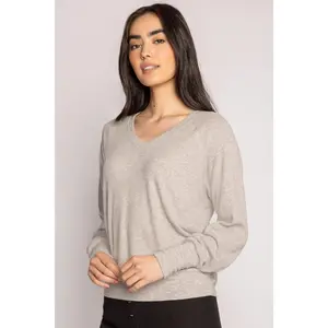Textured Essentials Heather Grey Long Sleeve Henley Top