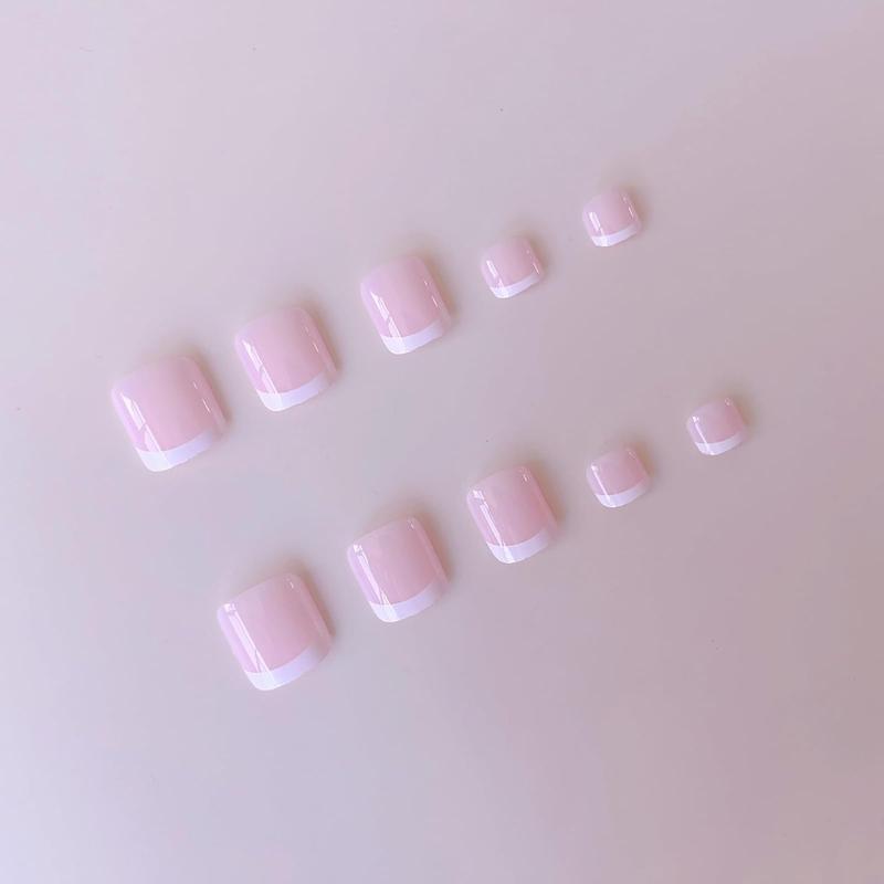 60Pcs White French Tip Press on Nails & Press on Toenails Set, Square Press on Nails Medium Fake Nails French False Toenails Full Cover Stick on Nails for Women Manicure Kit