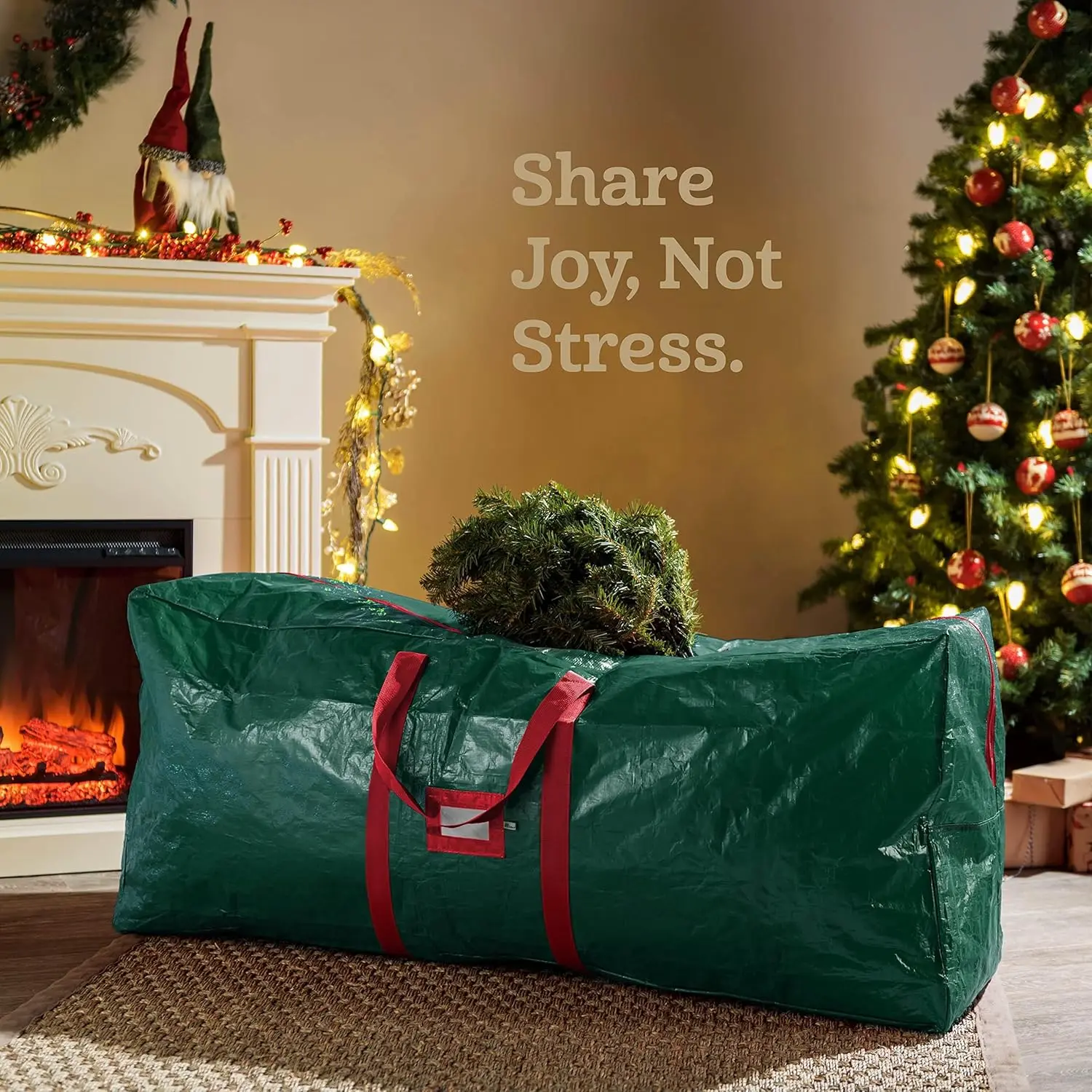 Christmas Tree Storage Bag - Fits 7.5 Ft Artificial Trees - Plastic, Waterproof Christmas Tree Bag For Storage Box For Xmas - Strong, Durable Handles - Label Card Slot - Green