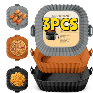 3PCS Thickened Fryer Mats, Reusable Silicone Air Fryer Liners - 7 Inches, Suitable for 4-7 Qt Air Fryers - Oven And Microwave Safe - Easy to Clean And Non-Stick - Perfect for Healthy Cooking, Square Air Fryer Trays paper pans kitchen sheet dryer