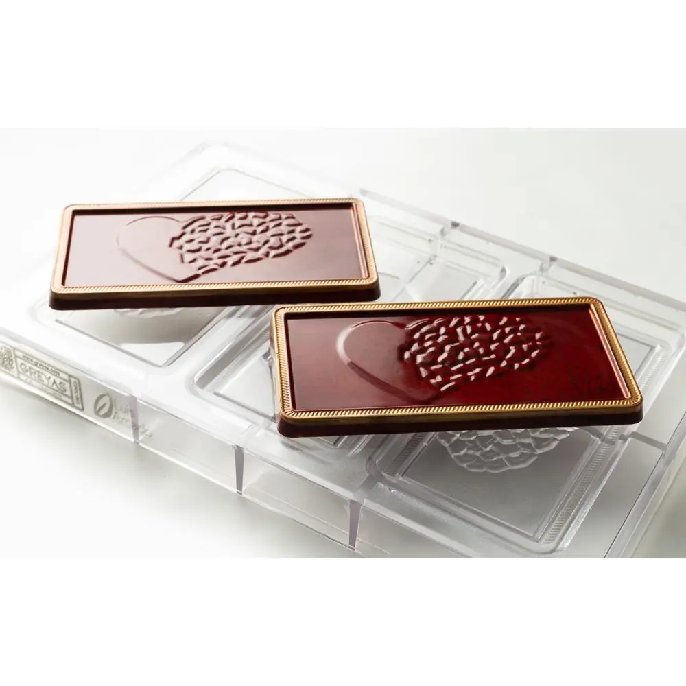 Greyas Luis Amado Clear Polycarbonate Chocolate Mold with 3 Dissolving-Heart-Bar Cavities 140mm x 70mm x 25mm High