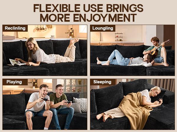 135" Oversized U Shaped Cloud Couch Sectional Sofa with Chaise Modern Modular Sofa with Lounge Chairs Upholstered Boneless Couches for Living Room Bedroom Plush Corduroy Fabric【3 Packages Shipping】
