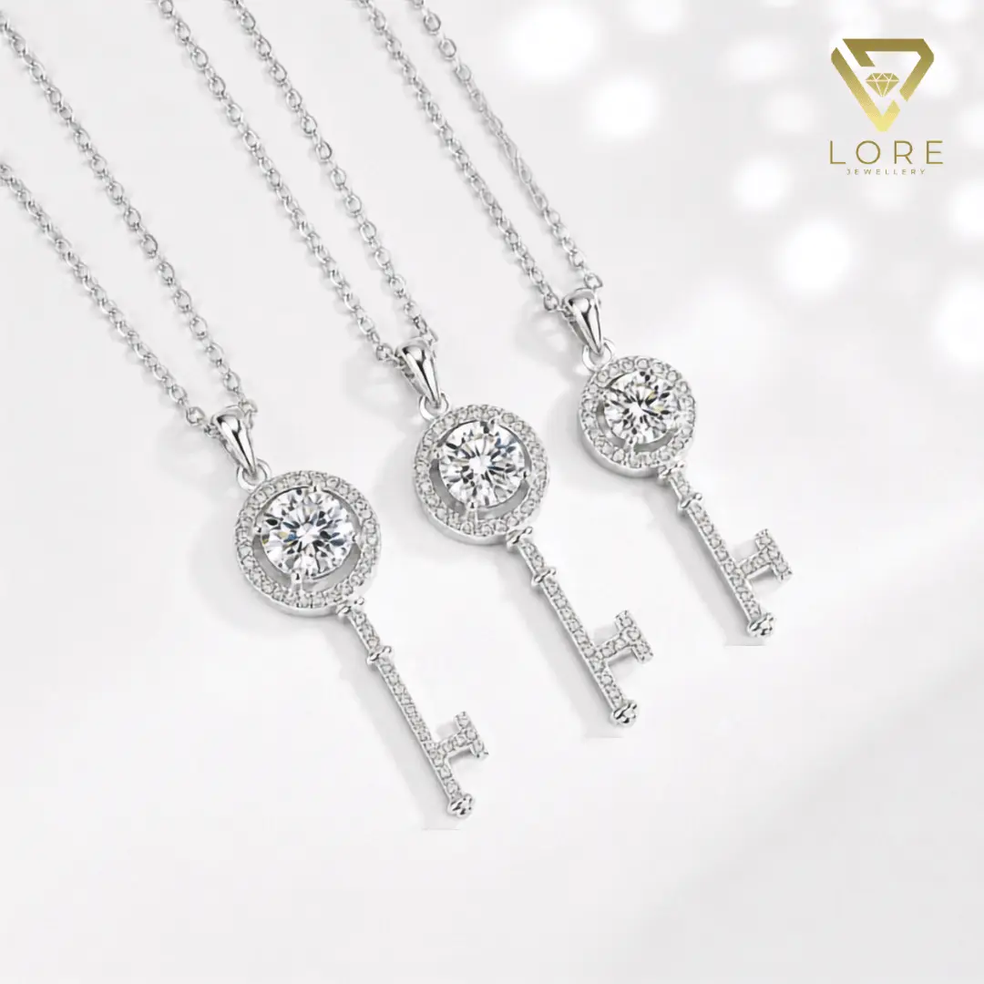 Agatha Key Moissanite Necklace S925 0.5/1.0/2.0 CT - Round Cut - Lore Jewelry