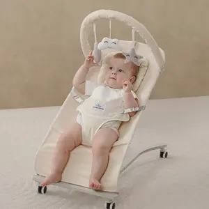 CuddoBaby Baby Bouncer with Wheels | Soft Cushion, Hanging Toys & 3 Recline Levels | 0–12 Months – Beige Swings Jumpers