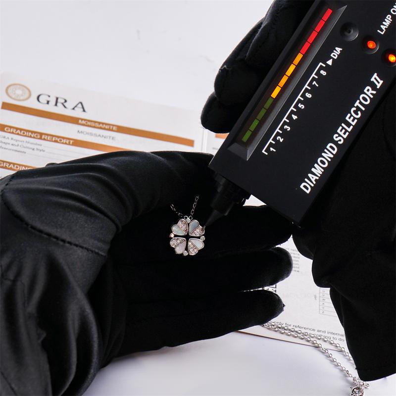 Moissanite 0.1ct Convertible Lucky Four-Leaf Clover Copper Pendant Necklace Wedding Engagement Anniversary Gift for Women