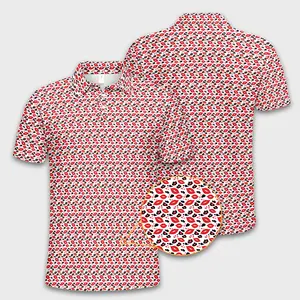 Men Red Lips Print Polo Shirt – Valentine's Hawaiian Golf Shirt, Party Outfit