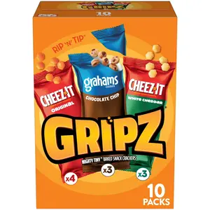 Gripz Variety Pack Mini Baked Snack Crackers, Sweet and Salty Snacks, 10 Count