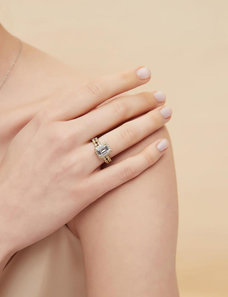 EAMTI 2CT 925 Sterling Silver Bridal Ring Sets Emerald Cut CZ Engagement Vintage Rings Marquise Wedding Bands for Women