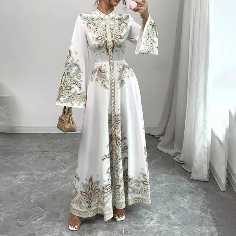 Elegant High-Neck Floral Maxi Dress - Long Flowy Sleeves, Modest A-Line Middle Eastern Style Gown Vacation & Party Dress For Women - TikTok Shop Elegant High-Neck Floral Maxi Dress - Long Flowy Sleeves, Modest A-Line Middle Eastern Style Gown Vacation & Party Dress For Women - TikTok Shop