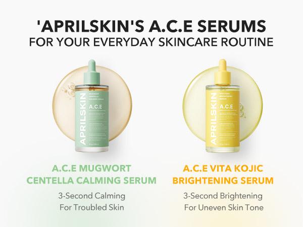 [APRILSKIN Official] A.C.E. 3-SECOND Soothing & Brightening Serum Duo: Mugwort Centella Serum & Vita Kojic Serum | Mugwort + Centella Dual Calming | Vitamin C + Kojic Complex