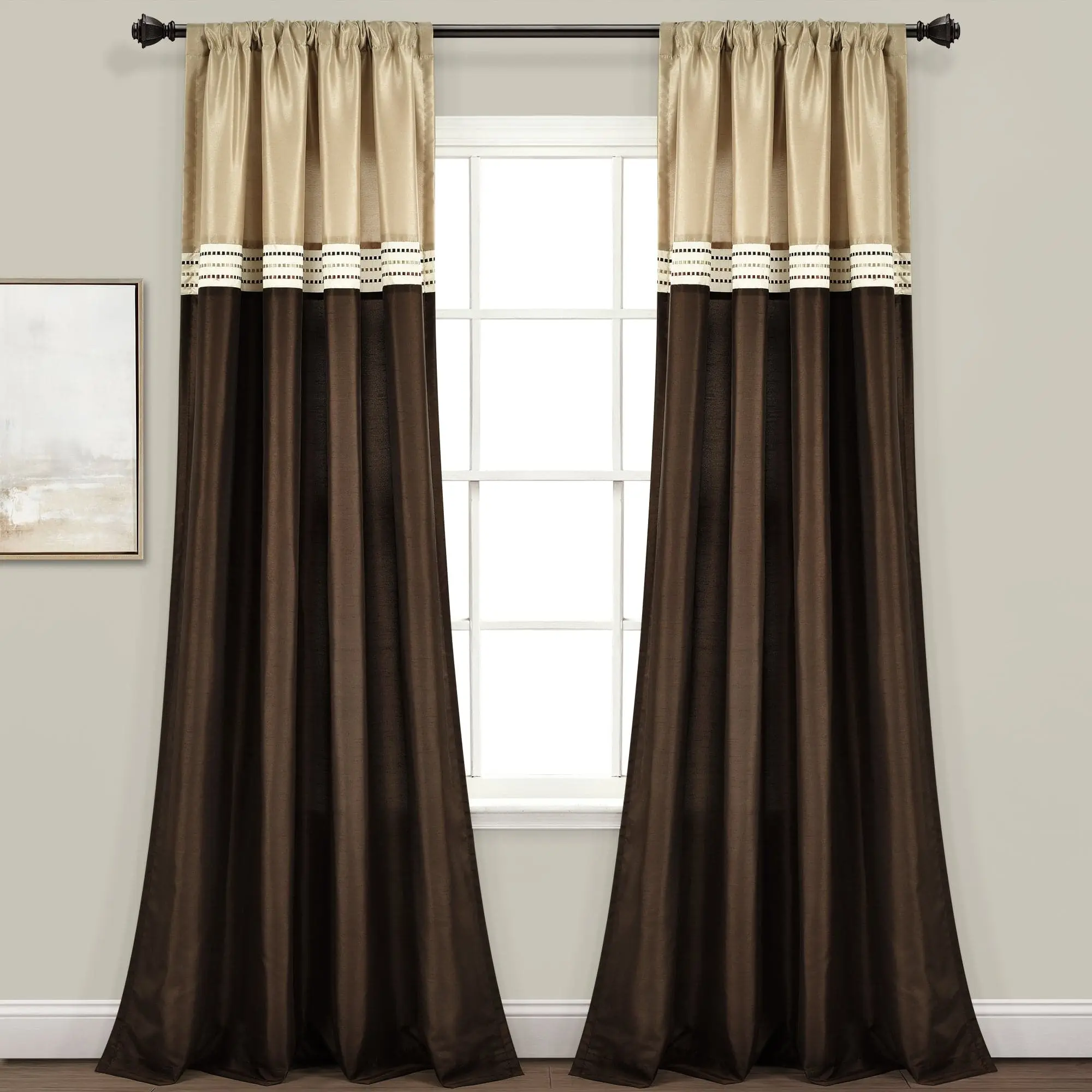 Lush Decor Terra Window Curtain Panel Set - 2 Sunshade Panels, 84x54in Window Drapes, Embroidered Stripes, 100% Polyester, Classic Color Block Neutral, Fully Lined, Easy Hanging, Hand Washable, Sun Protection