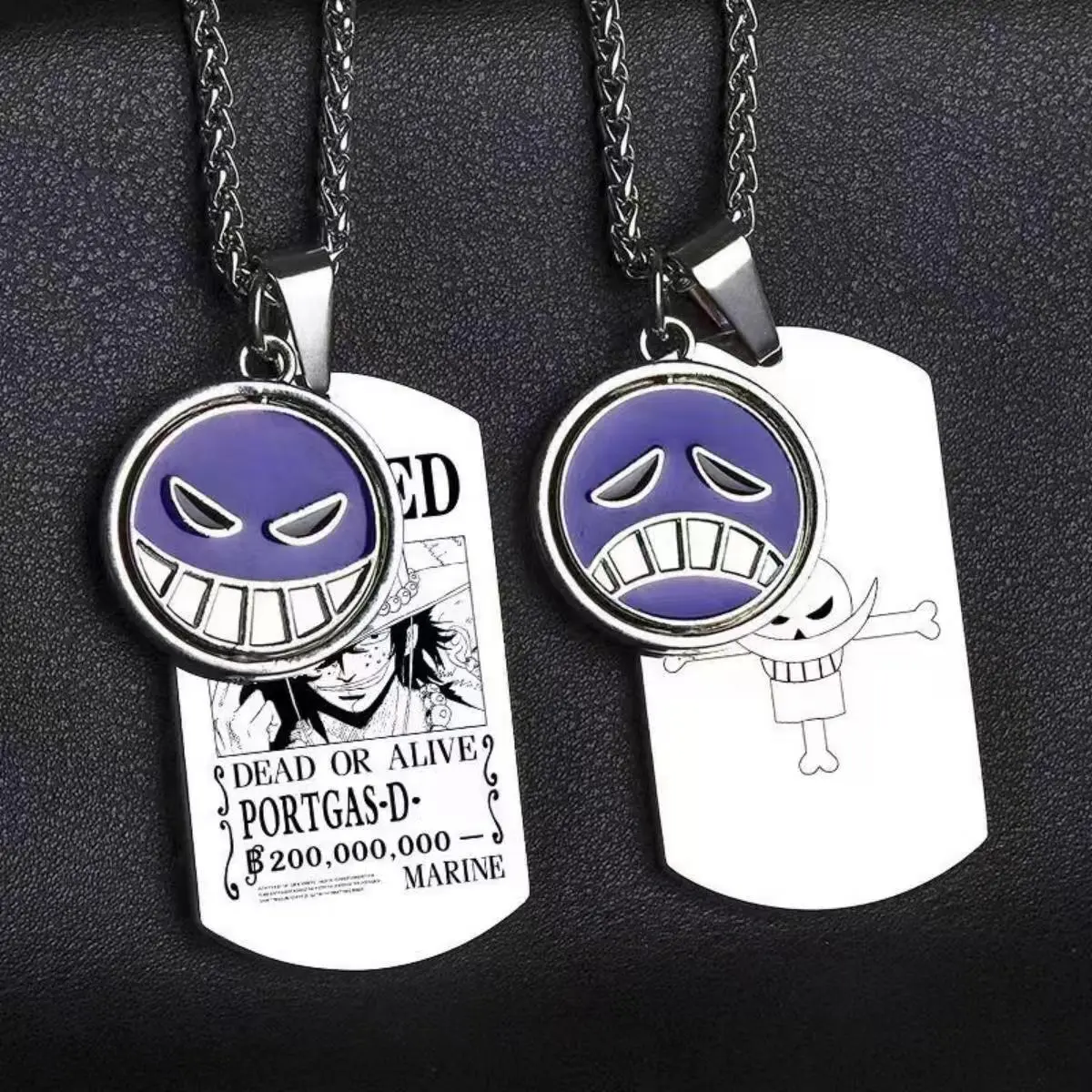Anime Pirates Dog Tag Necklace Spade Pirates Badge & Bounty Poster Anime Jewelry with Unique Character Design
