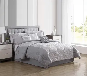 Artistic Home Textiles –Luxury 7 Piece Gray Jacquard Comforter Set with Bed Skirt & Decorative Pillows (Queen / King / Cal King)