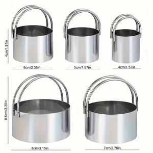 5 Pieces Cookie Cutters Round Cutters Stainless Steel Biscuit Cutter with Handle in Graduated Sizes Round Shape Molds