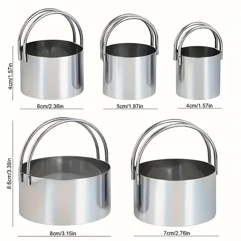 5 Pieces Cookie Cutters Round Cutters Stainless Steel Biscuit Cutter with Handle in Graduated Sizes Round Shape Molds