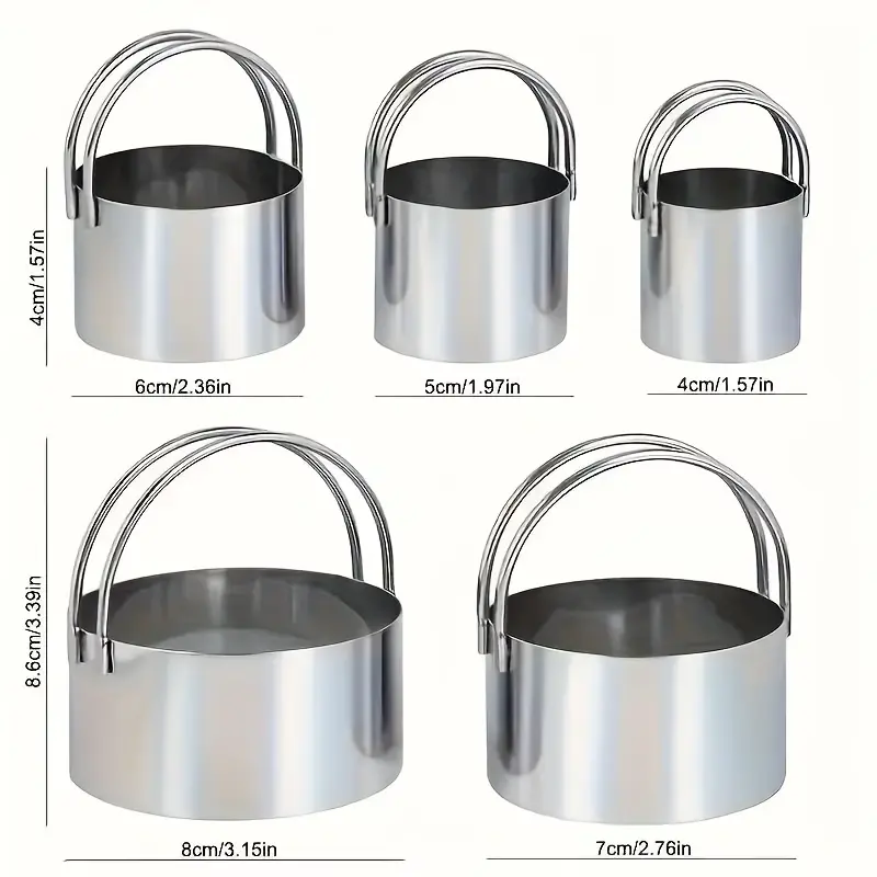 5 Pieces Cookie Cutters Round Cutters Stainless Steel Biscuit Cutter with Handle in Graduated Sizes Round Shape Molds
