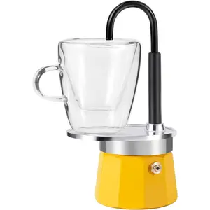 -Mini Express Swiss Single Tube Moka Pot Aluminum Yellow,Moka Set includes One Double Wall 3oz Cup,Enjoy delicious coffee in no time