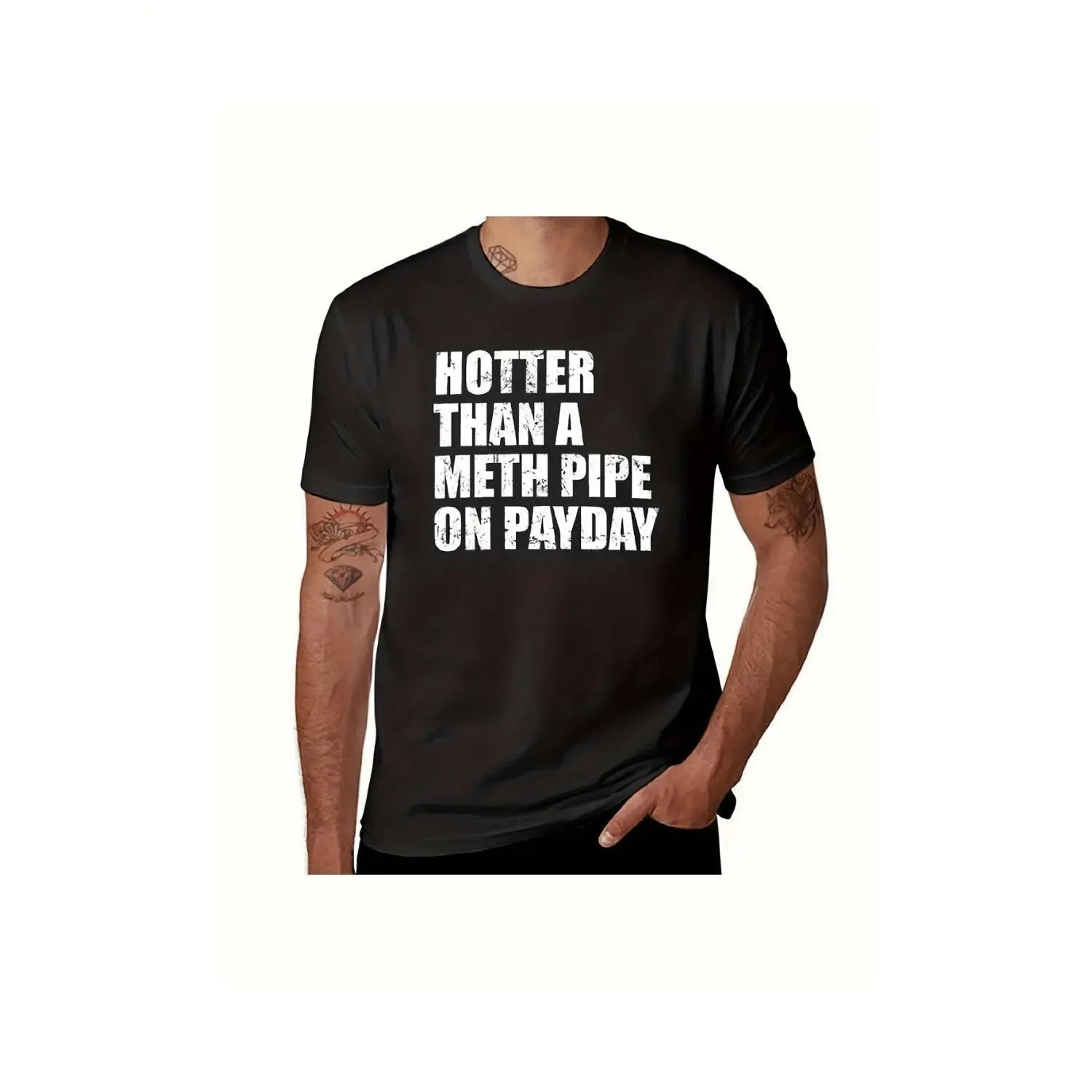 Men'S Humorous Payday Graphic Tee - Hotter Than a Meth Pipe on Payday Slogan - White Retro Humor Shirt with White Print - Casual Round Neck for Adults - Suitable for All Seasons & Easy to Care for - Funny Work Tee - Matching Style for Both Men And W