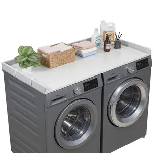 VEVOR Washer Dryer Countertop, 54 x 27.5 in Wooden Washer and Dryer Topper with Edge & 2 Hooks, Water-Resistant Laundry Machine Topper for Laundry Closet Pantry Counter Organization and Storage, Gray