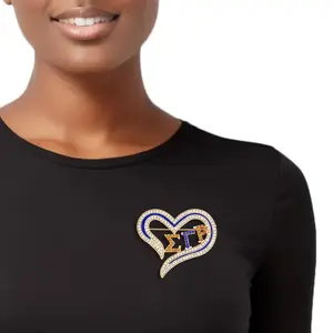 SGRHO Sorority Heart Blue Gold Bling Brooch