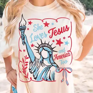 She Loves Jesus and America too Shirt, 4th July Faith tee, Christian 4th july, Clean Look, Goes with Anything, Ready to Go, No