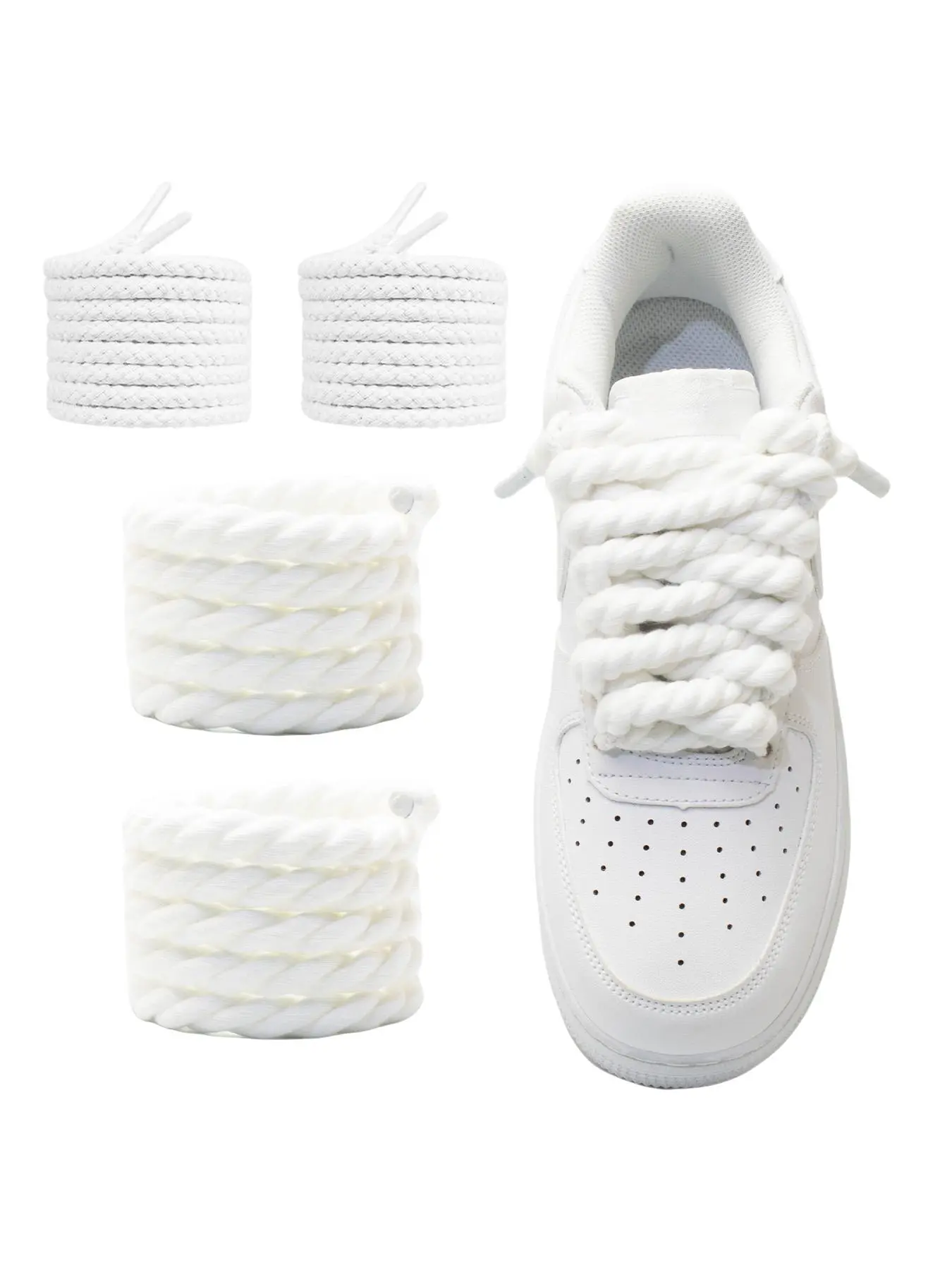 Two Pairs Thick Round Braided Shoelaces, Shoe Strings, 5mm Cotton Rope, Plain Color, Party Style, All Seasons, Multiple Colors Available, Shoe Laces For Sneakers