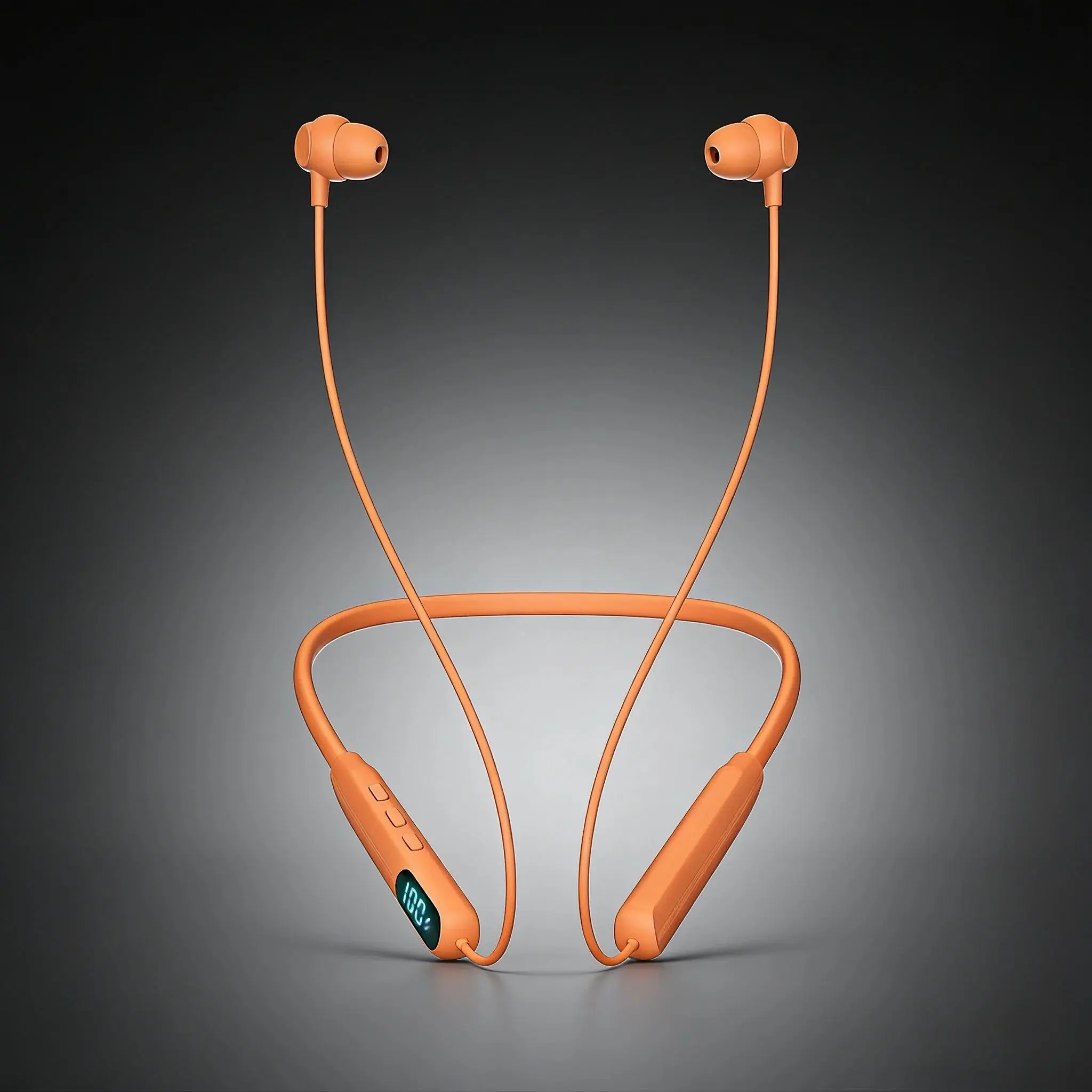 Orange Neckband Wireless In-Ear Stereo Earbuds - IPX4 Rated, Hi-Fi Sound, ENC Noise Control, LED Battery Display, Magnetic Connection, Cable Management, Smart Voice Assistant, Sports & Hands-Free Calls for Cellphones, Tablets