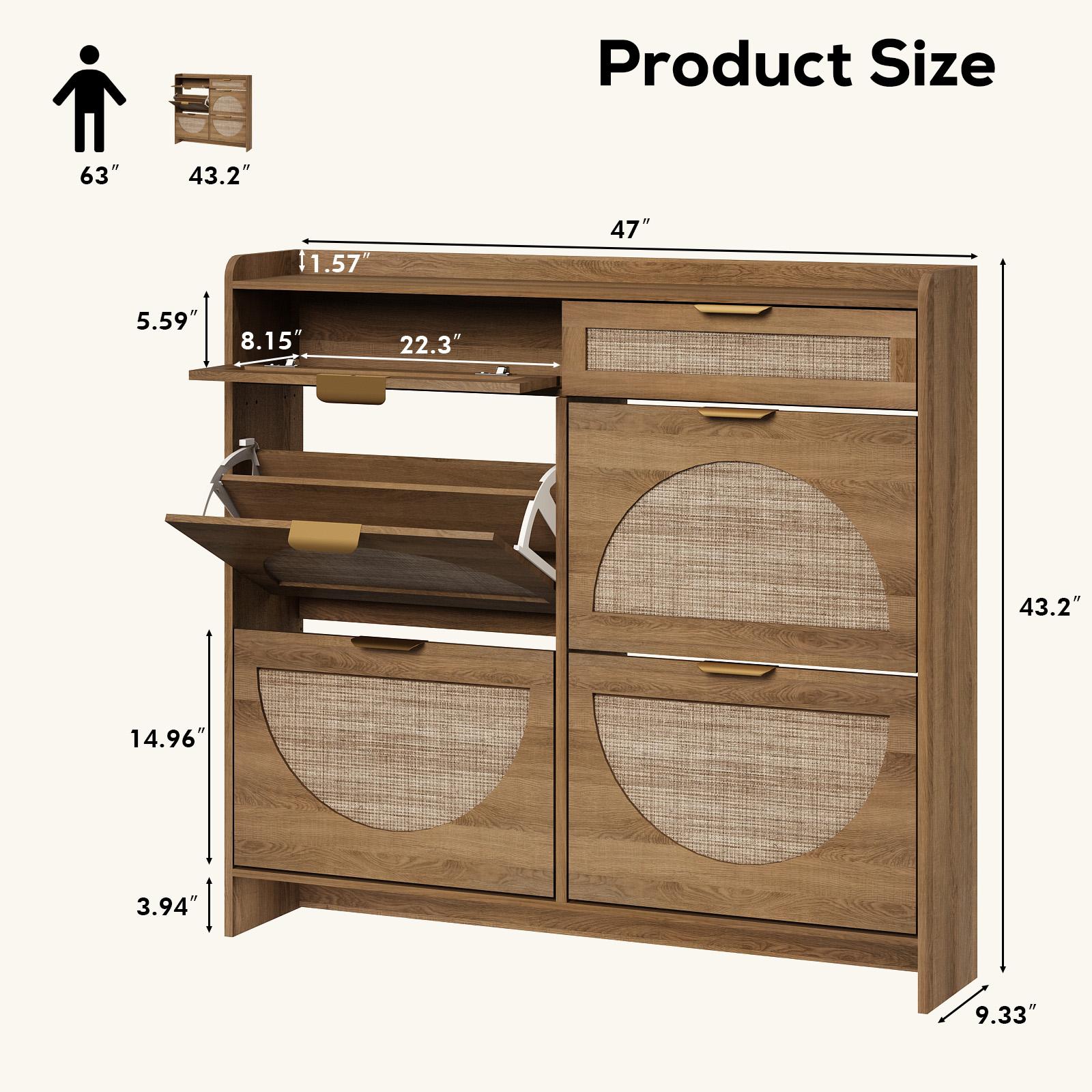 PieDle Furniture Boho-Chic Rattan Shoe Storage with Drawers for Home Entries