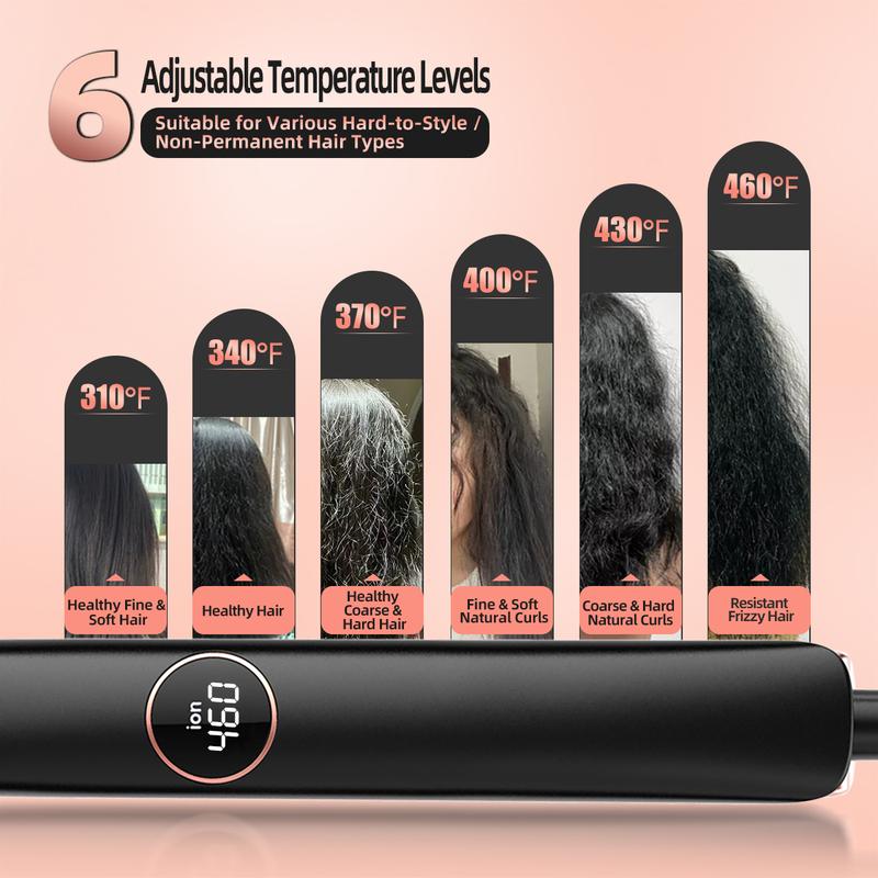 FZQ 20M Negative Ion Care,Hair Straightener & Curling Iron 2 in 1,3D Floating Ceramic Glaze & Precise LCD Temperature Control, 310°F-460°F For Different Hair Types,100v-240v Universal Voltage Curler Comfort Curly