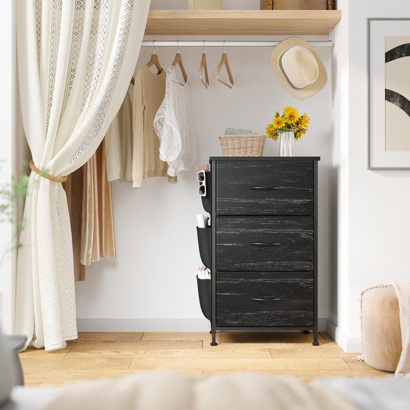 Homkdom Nightstand Sets of 1/2 With 3 Drawers,25.6 Inch Bedside Table with Side pocket & Wooden Top, Small Dresser for bedroom,Living Room,Entryway